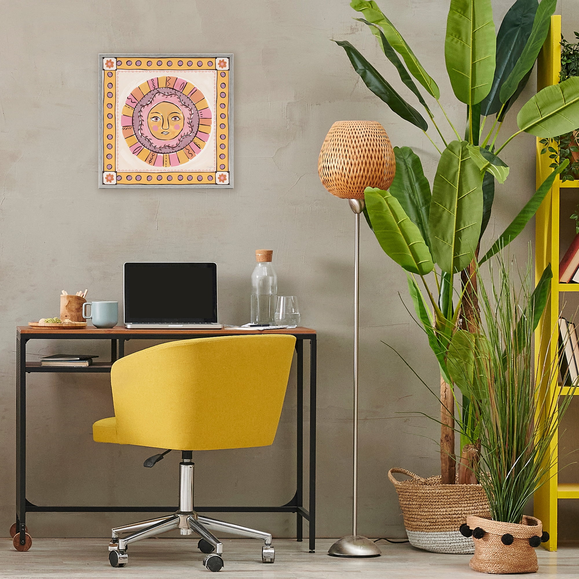 Stupell Industries Pastel Sun Face with Border Gray Framed Giclee Art, design by Two If By Sea Studios