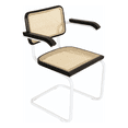 thumbnail image 2 of Breuer Chair Company Marcel Breuer B64 Cesca Cane Cantilever Armchair Arm Chair w/ White Steel Frame Black Wood & Natural Cane (Made in Italy) by Furnish Theory, 2 of 16
