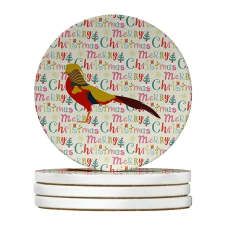 

Golden or Chinese Pheasant Christmas Large Sandstone Coasters Pack of 4 4 in x 4 in