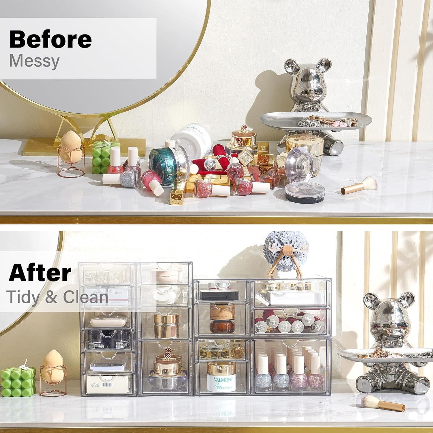 Acrylic Drawer Organizer with 17 Drawers, Craft Office Desk Makeup Organizers Accessories, Set of 4 Clear Stackable Storage Drawers for Vanity, Countertop, Jewelry, Art Supply Organization