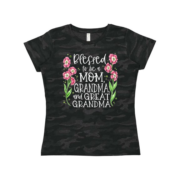 Inktastic Blessed to Be a Mom, Grandma, and Great Grandma Pink Flowers Women's T-Shirt