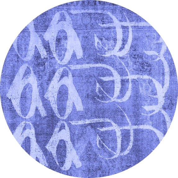 Ahgly Company Machine Washable Indoor Round Abstract Blue Contemporary Area Rugs, 4' Round