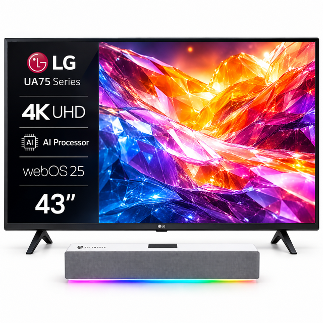 Combo Pantalla LG 43" 4K UHD AI Smart TV webOS + Barra de Sonido 43UA7500PSA