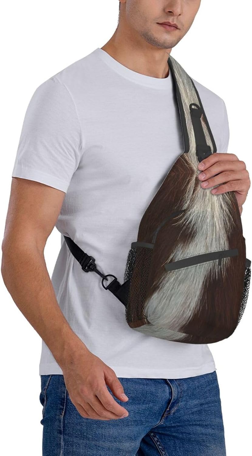 Cowhide Brown Pattern Sling Bag Crossbody Hiking Travel Chest Bags Backpack Shoulder Daypack for Women Men