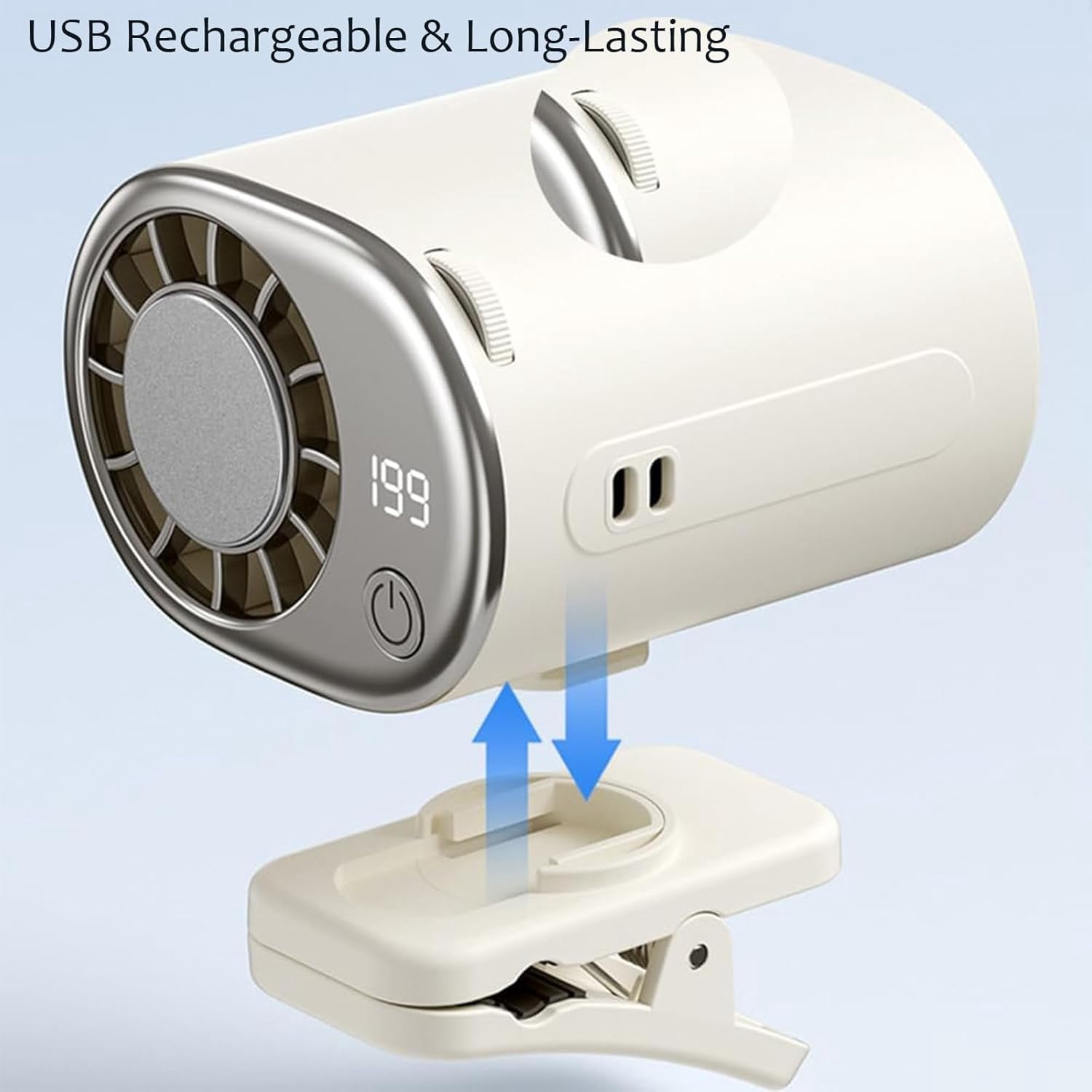 2026 Car Clip On Air Conditioner Fan with LED Display - 360° Rotation, USB Rechargeable Personal Cooling Fan, 199 Speeds Adjustable, 16℃ Semi-Cooling Wide Clamp Detachable (Black)