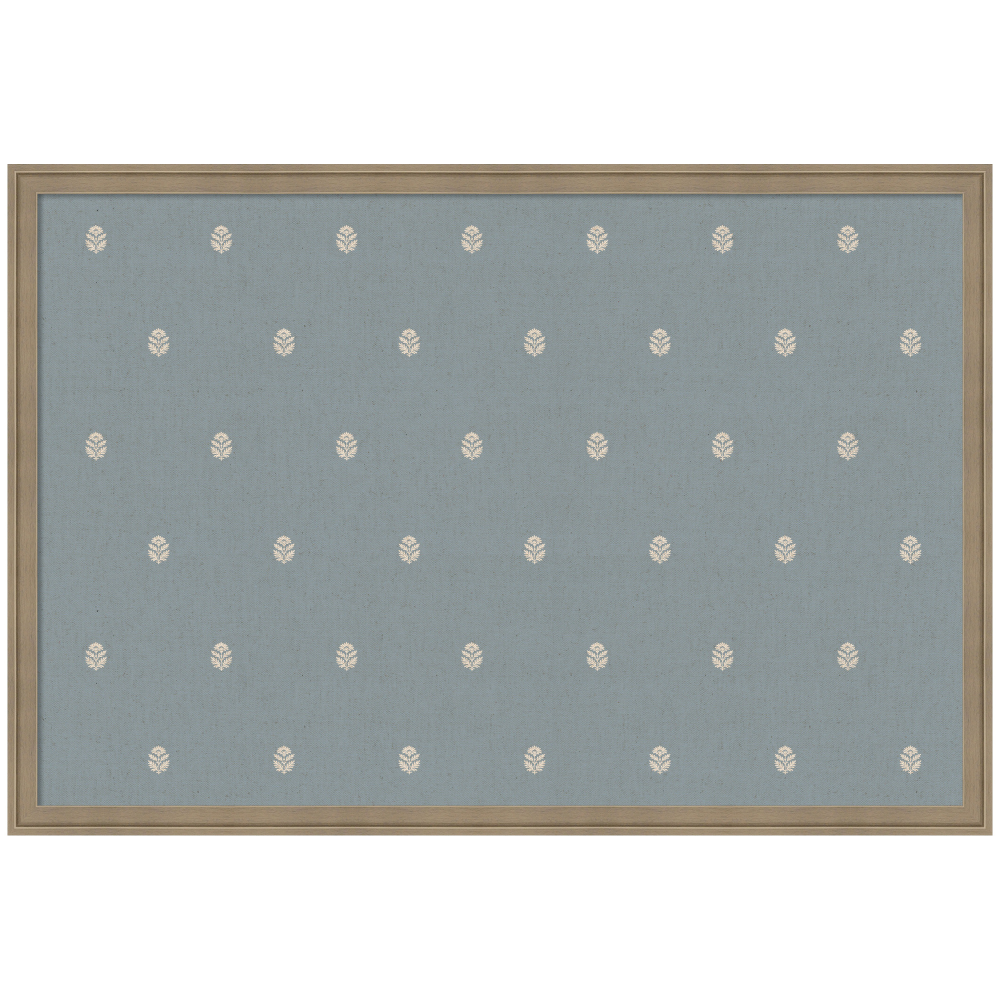 Kate and Laurel Framed Fabric Pinboard 38 x 26, Blue Botanical Block Print Printed Linen Classic Bulletin Board for Use as a Vision Board or Wall Organization, Florence Light Brown Frame
