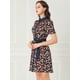 thumbnail image 3 of Vestido Camisero Floral Con Cinturón Y Cuello En Contraste de Manga Corta Para Mujer Negro M, 3 of 6