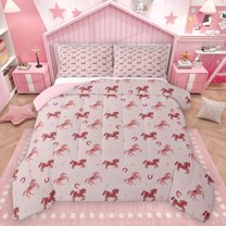 Homewish Rustic Western Cowgirl Bedding Comforter Set,Farmhouse Horseshoe Horse Twin Comforter Sets,Pink Stras Print Bedding Set For Girls Teens,Microfiber Bedroom Decor Reversible,2-Piece
