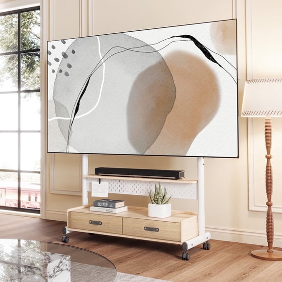 FITUEYES Universal Rolling TV Stand Height Adjustable for 70-100 inch TVs with Storage space