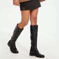 thumbnail image 3 of Botas altas hasta la rodilla QIY Fall 2025 para mujer, piel negra, tacón bajo, 3 of 7