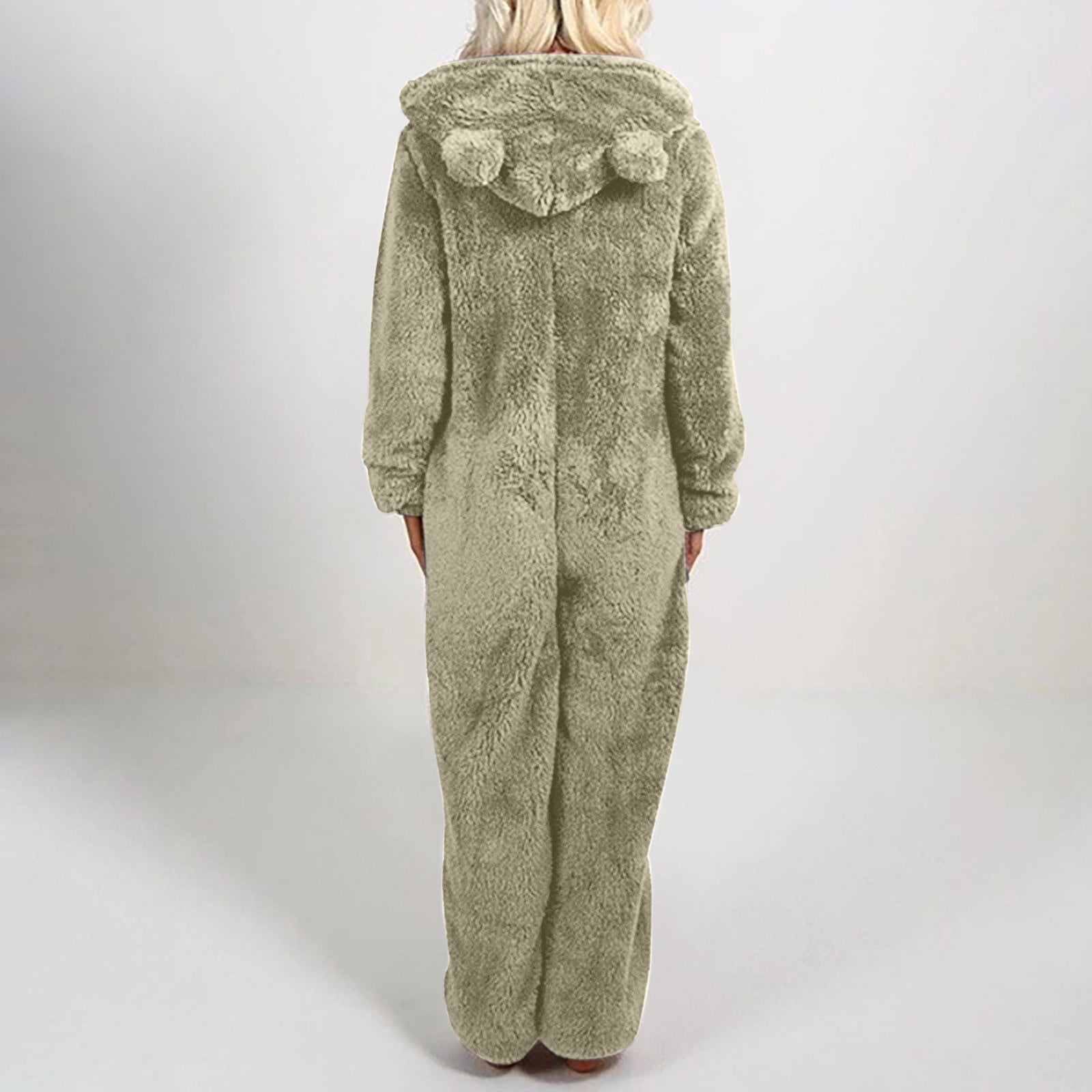 Miqool Onesie Pajamas for Women Zipper Ear Hooded Plush Jumpsuit Fuzzy Warm Homewear Rompers Sleepwear Plus Size