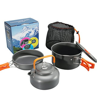 Gutsdoor Camping Cookware Set Camping Cooking Set Non Stick Family Backpacking Cooking Set Lightweight Stackable Pot Pan Kettle Bowls with Storage Bag