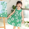 thumbnail image 5 of Caqnni Toddler Little Girls Floral Print Sleeveless Dress Set Summer Beach Dress (12-18 Months,Green), 5 of 7