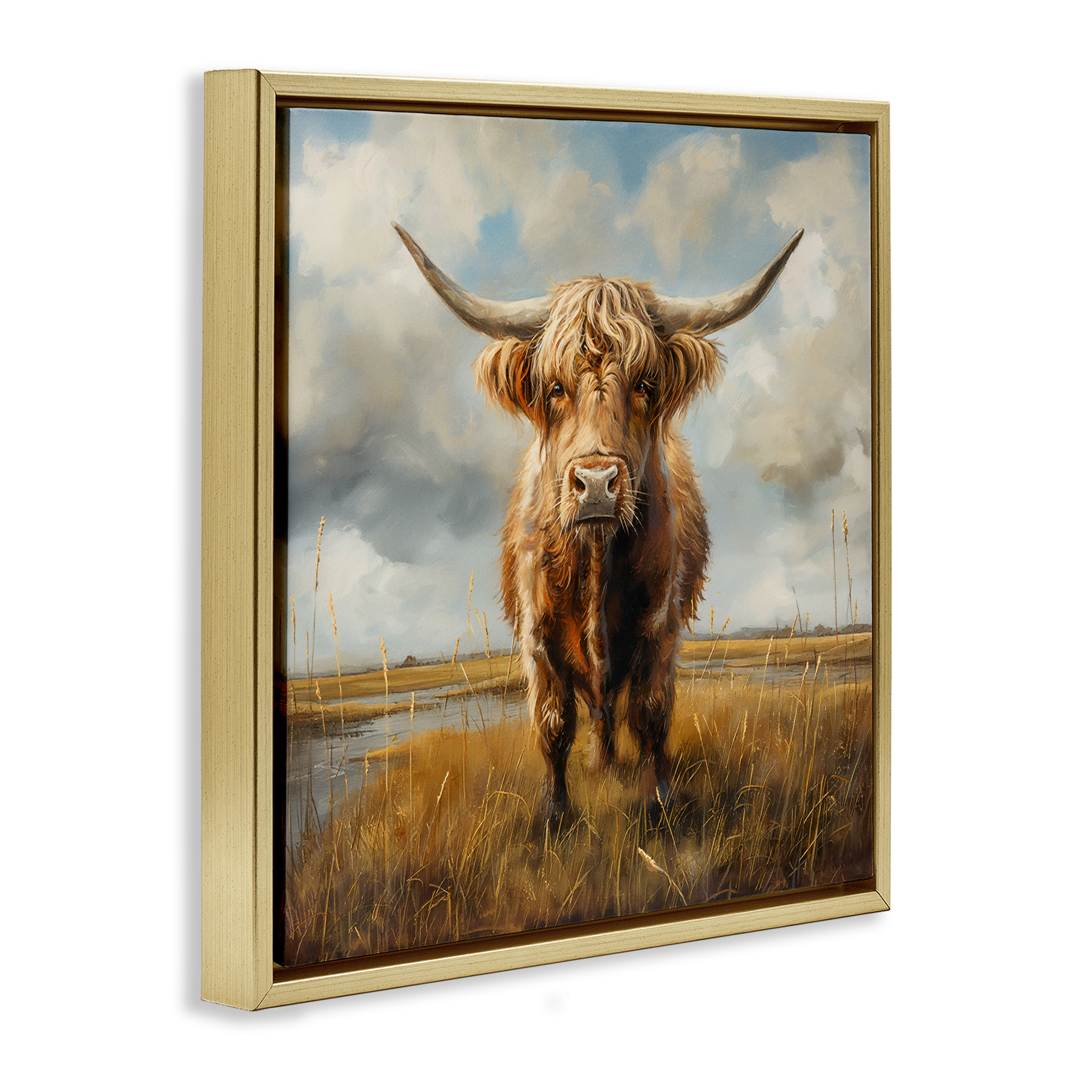 Stupell Industries Cattle on Scenic Farm Animals Painting Gold Floater Framed Canvas Art Print Wall Art, 18 x 18