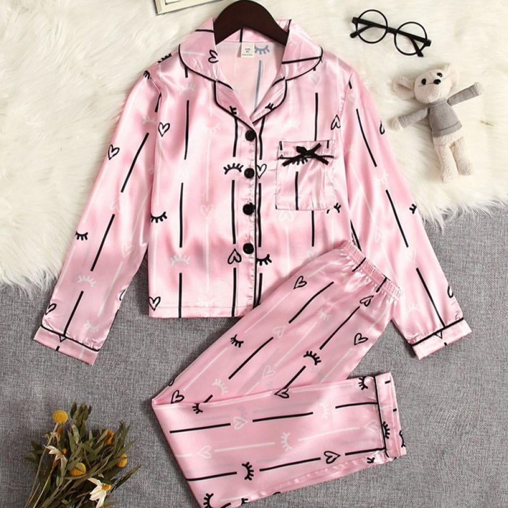 5-12T Little Girls Button Down Pajamas Kids Long Sleeve Printed
