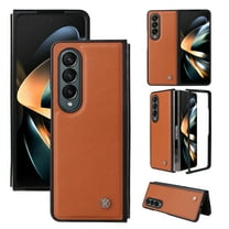 Elehold PU Leather Case for Samsung Galaxy Z Fold 4 7.6 inch Ultra Slim Luxury Leather and Soft TPU with Shockproof Lens Screen Protection Support Wireless Charging Phone Cover Folding Case,Brown