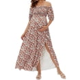 thumbnail image 1 of Biekopu Women Maternity Summer Dress Casual Solid Color/Floral Off-Shoulder Long Dress for Pregnancy Clothes Photoshoot, 1 of 7