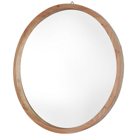 Dia Round Wall Mirror Natural Brown, Wooden Frame Round Bathroom Mirror