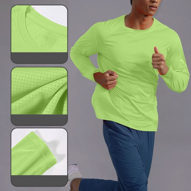 pstuiky camisas de manga larga para hombre, Camiseta informal de manga larga con cuello redondo para hombre, color liso, transpirable, para correr y hacer ejercicio salir tops s