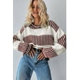 thumbnail image 7 of Women's Brown Two Tone Striped Drop Shoulder Sweater – Cozy Casual Autumn Wear [ZhiHiMeRi] | L, 7 of 7