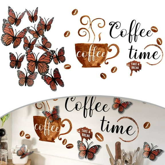 Creative Coffee Cup Pattern Wall Stickers Cafe Kitchen Bar Decor Cabinet Art English Home Decoration Self-Adhesive Wallpaper