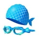 thumbnail image 2 of Gafas de natación con gorro, gafas de natación impermeables y ajustables para niños, natación de sirena Azul, 2 of 9