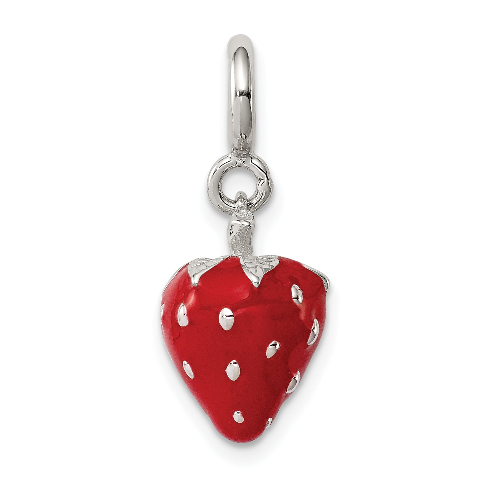AFFY Jewelry Red Enamel Strawberry Charm Pendant Necklace 925 Sterling Silver 