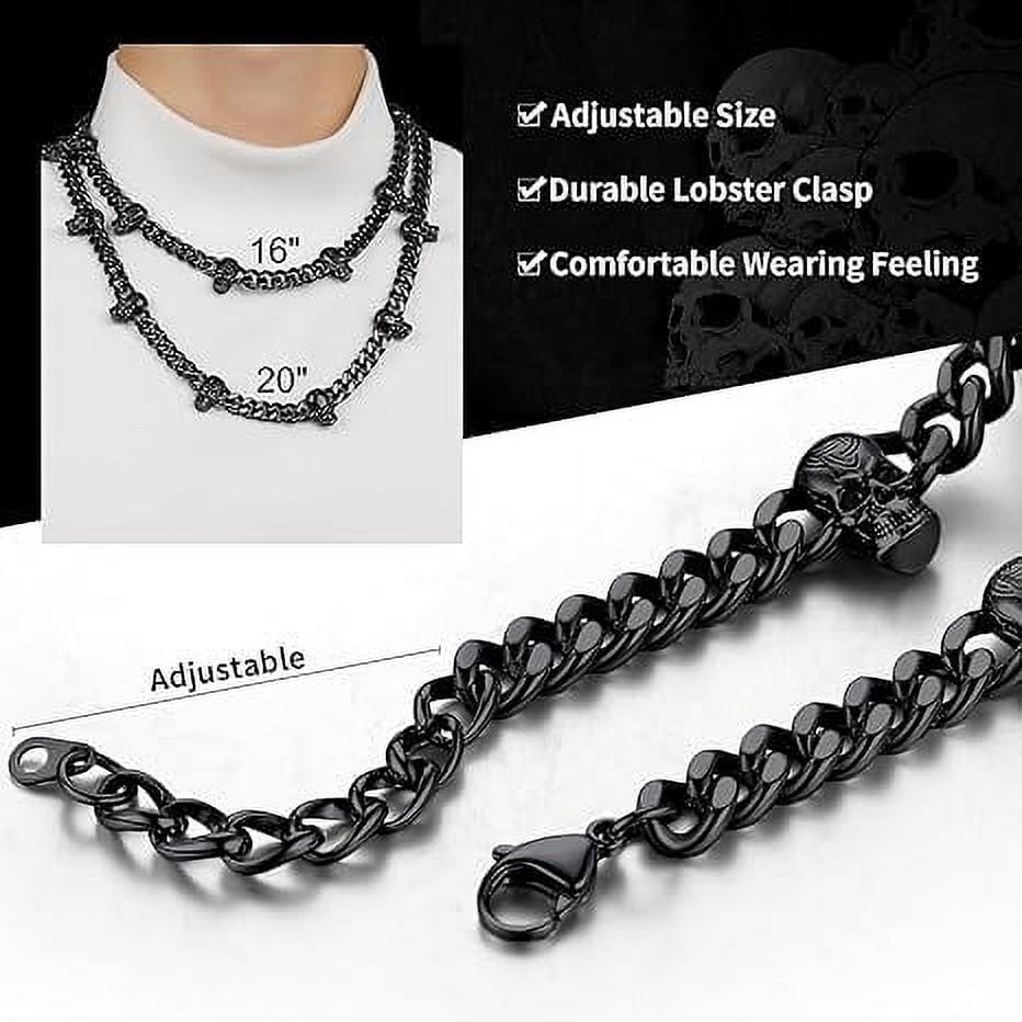 ChainsHouse Men's Black Gothic Punk Necklace Stainless Steel 9mm Thick Skull Link Chain Necklaces Jewelry Gift, 20"