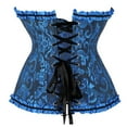 thumbnail image 4 of TEVEQ Corset Tops for Women Strapless 2025 Trendy Women's Corset Top Bustier Plus Size Women's Overbust Satin Floral Trim Women Bustier Corset Top Blue L, 4 of 5