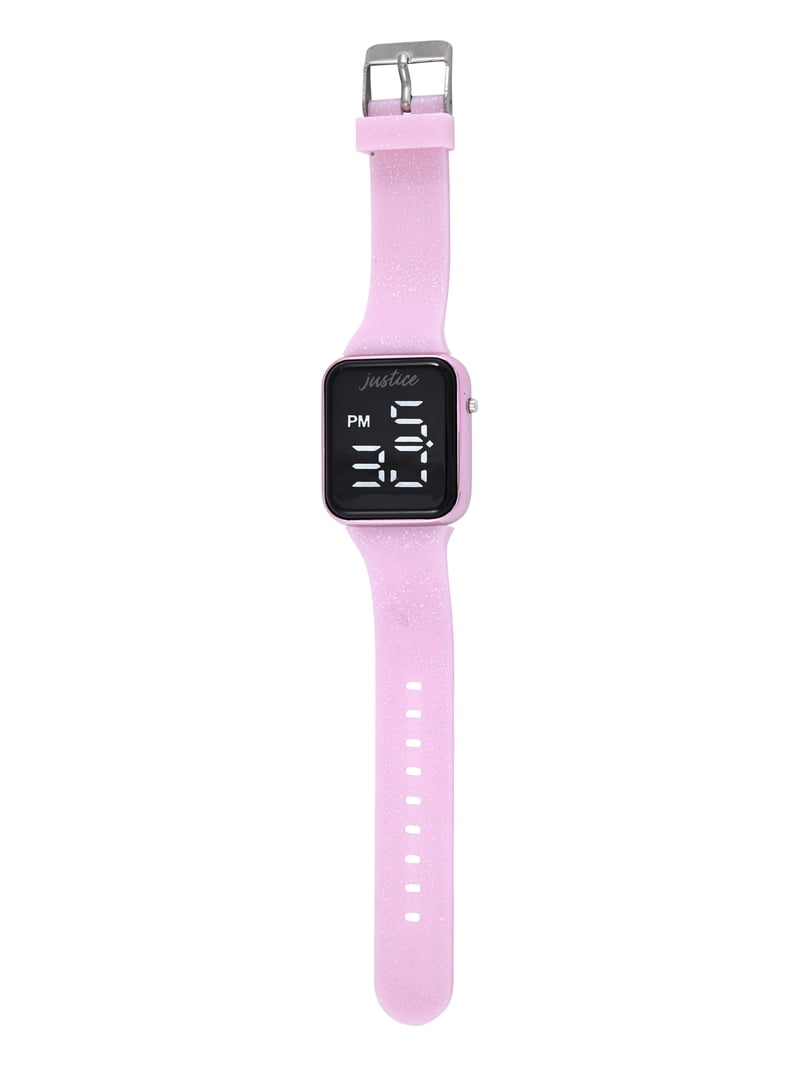 Justice Girls Pink Glitter Silicone Strap Led Watch with Matching