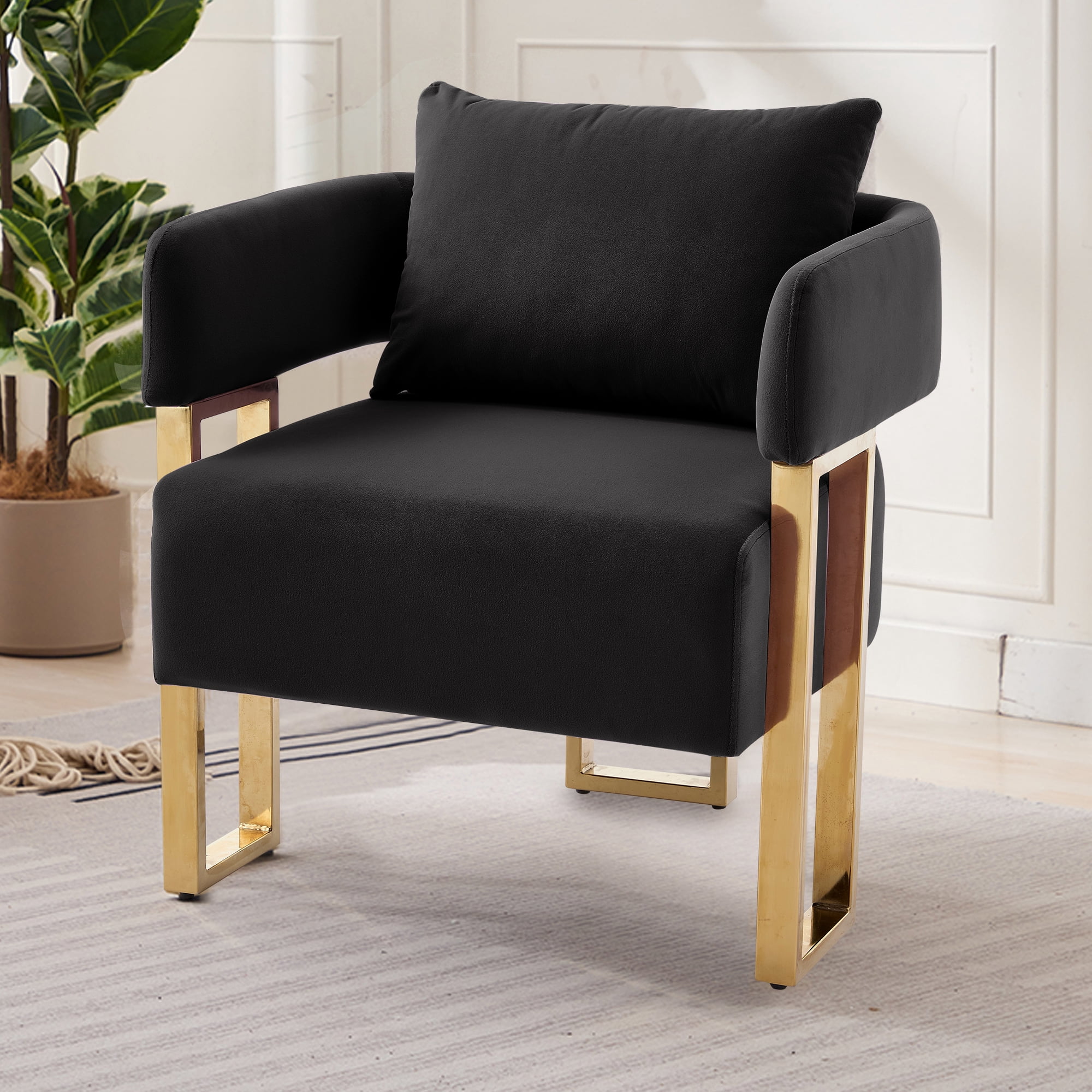 Leumius Velvet Accent Chairs Set of 2,Morden Upholstered Armchair Dining Side Chairs with Gold Metal Legs for Dining Kitchen Living Room,Black