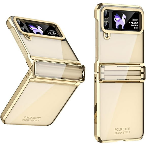 Compatible with Samsung Galaxy Z Flip 4 Case with Built-in Screen Protector,Shockproof【Hinge Protection】 Anti-Scratches Electroplated Case Phone Cover Casefor Samsung Galaxy Z Flip 4 Champagne