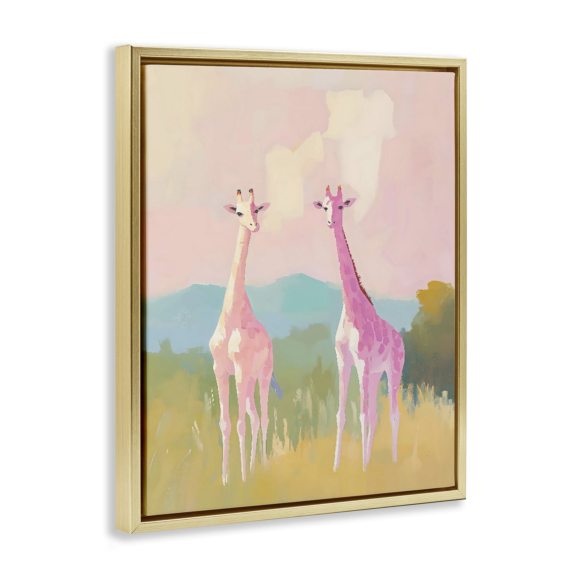 Stupell Industries Pink Giraffes on Savanna Gold Framed Floater Canvas Wall Art, design by The Prints Vibe