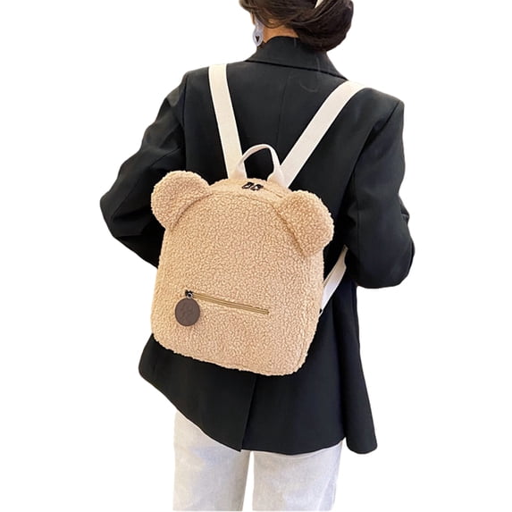 Biekopu Women's Cute Bear Plush Backpack, Casual and Minimalist Version of Lamb Wool Backpack for Carrying out