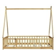 thumbnail image 5 of Miniyam Full Size Teepee Tent Floor Bed with Guardrails and Lockable Door, Wooden Montessori Bed with Slats for Kids Bedroom, Natural, 5 of 7