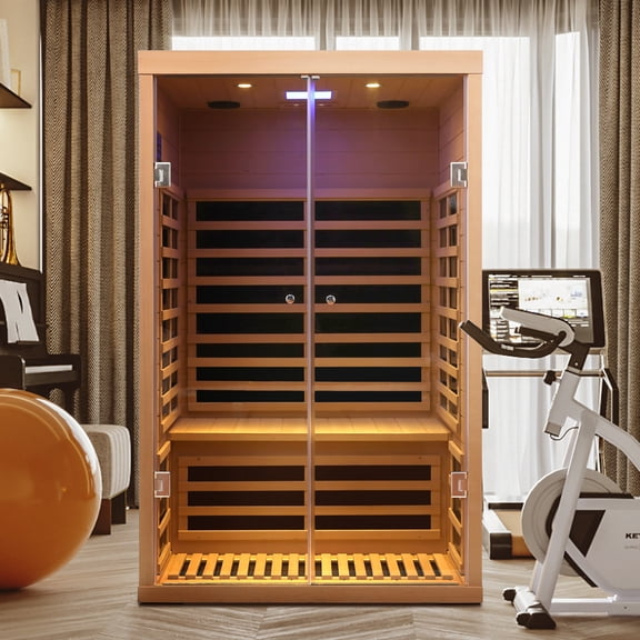 Luxury Low EMF Hemlock Indoor Sauna for 2 Persons with Double Glass Doors - Far Infrared Home Sauna Room