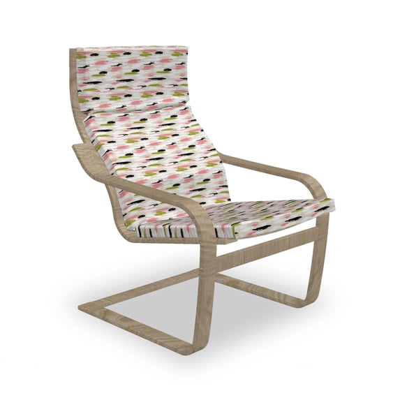 Art Armchair Pad and Slipcover, Bold Pattern with Thick Brushstrokes and Stripes Hand Painted Boho Print, 1 Piece Soft Cushion Replacement with Removable Cover, Coral Black Olive Green, by Ambesonne