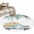thumbnail image 2 of Easter Day, Round Area Rug 3.3 FT, Non Slip Small Entryway Kitchen Mat, Farm Truck Eggs Sweeping Eucalyptus Leaves Washable Soft Circular Rug Non-Shedding Door Mat for Bathroom Playroom Kids Room, 2 of 9