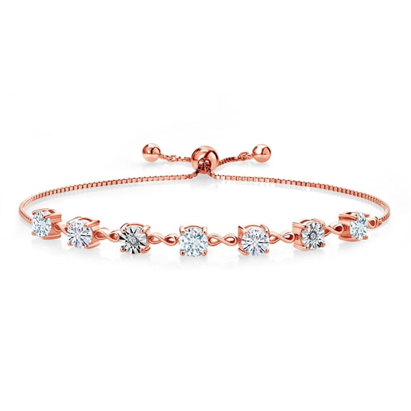 Gem Stone King 18K Rose Gold Plated Silver Lab Grown Diamond Tennis Bracelet for Women Aquamarine Moissanite (2.51 Cttw, Fully Adjustable up to 9 inch)