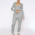 thumbnail image 1 of qolati Women's Two Piece Outfits Long Sleeve U-Neck Crop Tops with Jogger Sweatpants Lounge Sets Y2k Oversized High Waist Lounge Wear Sweatsuit, 1 of 7