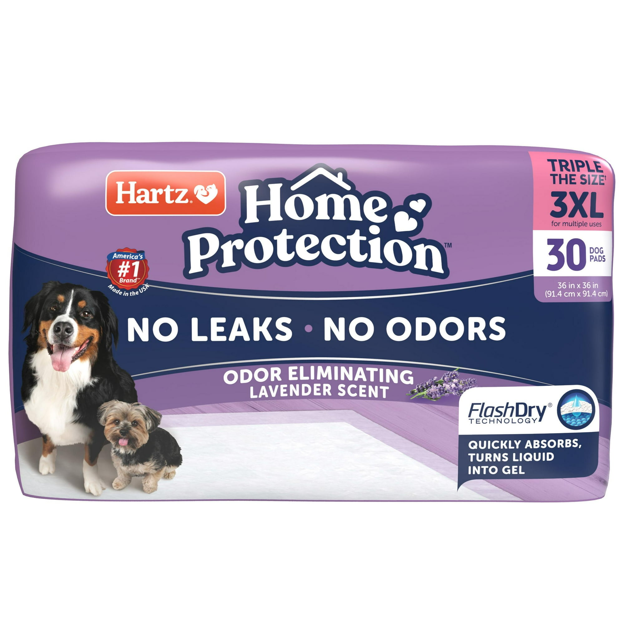 Hartz Home Protection Super Absorbent Odor Eliminating Lavender Scented No Leaks Dog Pads, 3XL, 30ct