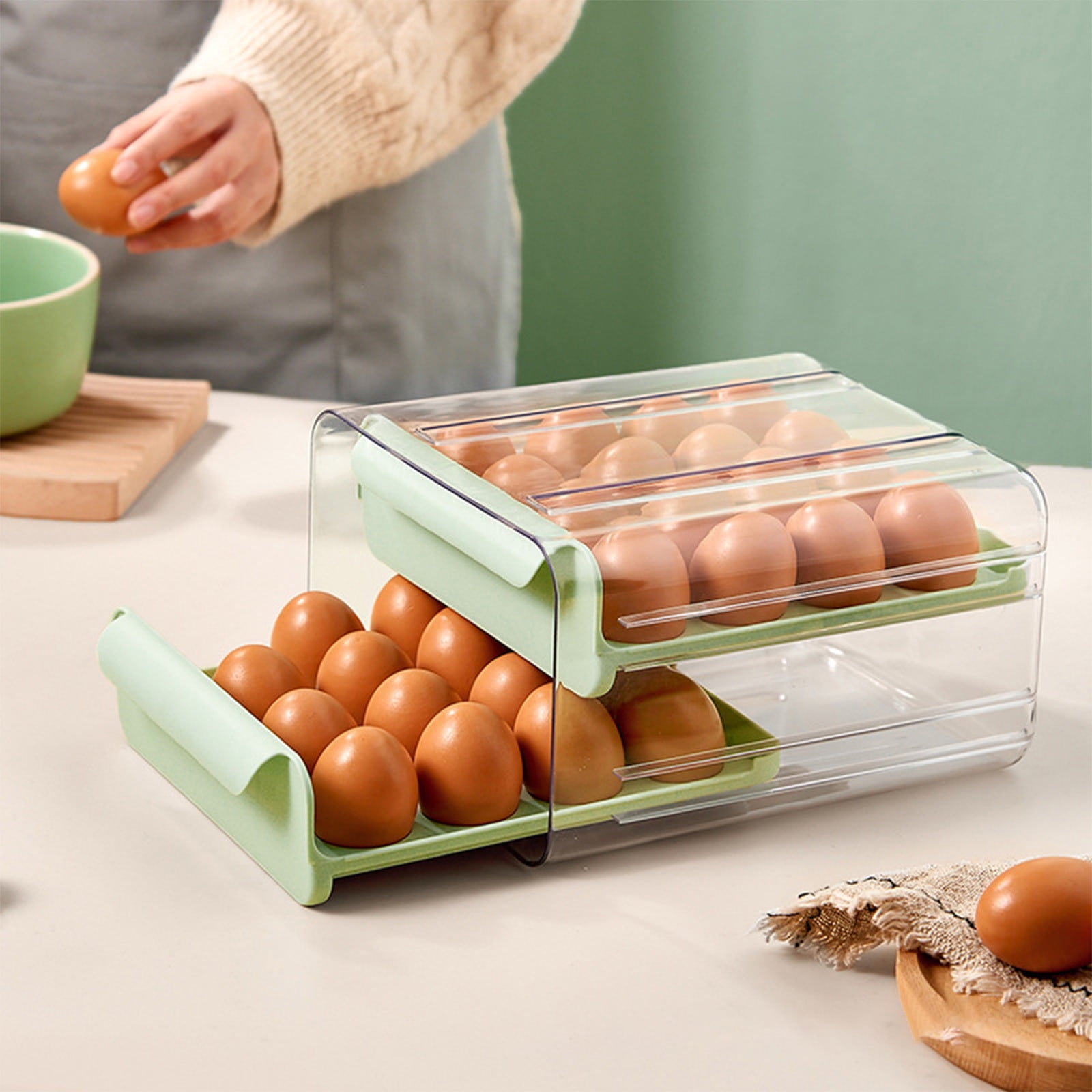 Tuphregyow Totally Kitchen Egg Holder for Refrigerator, Fridge Organizers And Storage Clear,Eggs Tray Bins Plastic Storage Containers With Lid & Handles