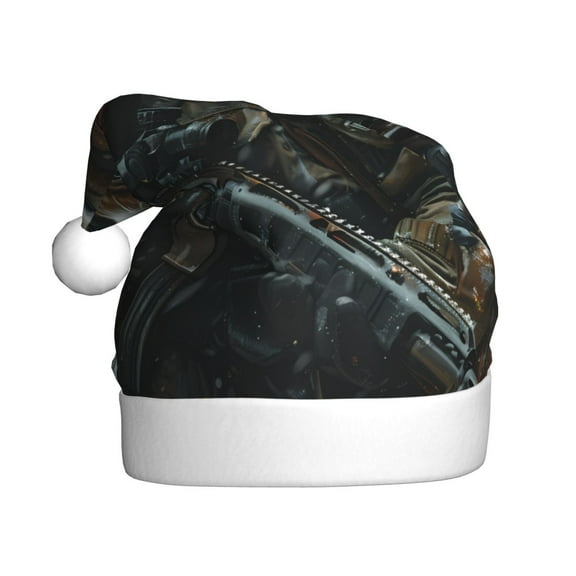 Fuzoiu Surreal Panda Warrior Print Santa Hat Christmas Hat for Adults,Santa Hats with Pompom, Unisex Xmas Holiday Hat for Christmas New Year Festive Party Supplies
