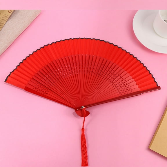 Soimiss Dance Folding Fans Handheld Red 1Pcs for Women Family Friends Party Prop