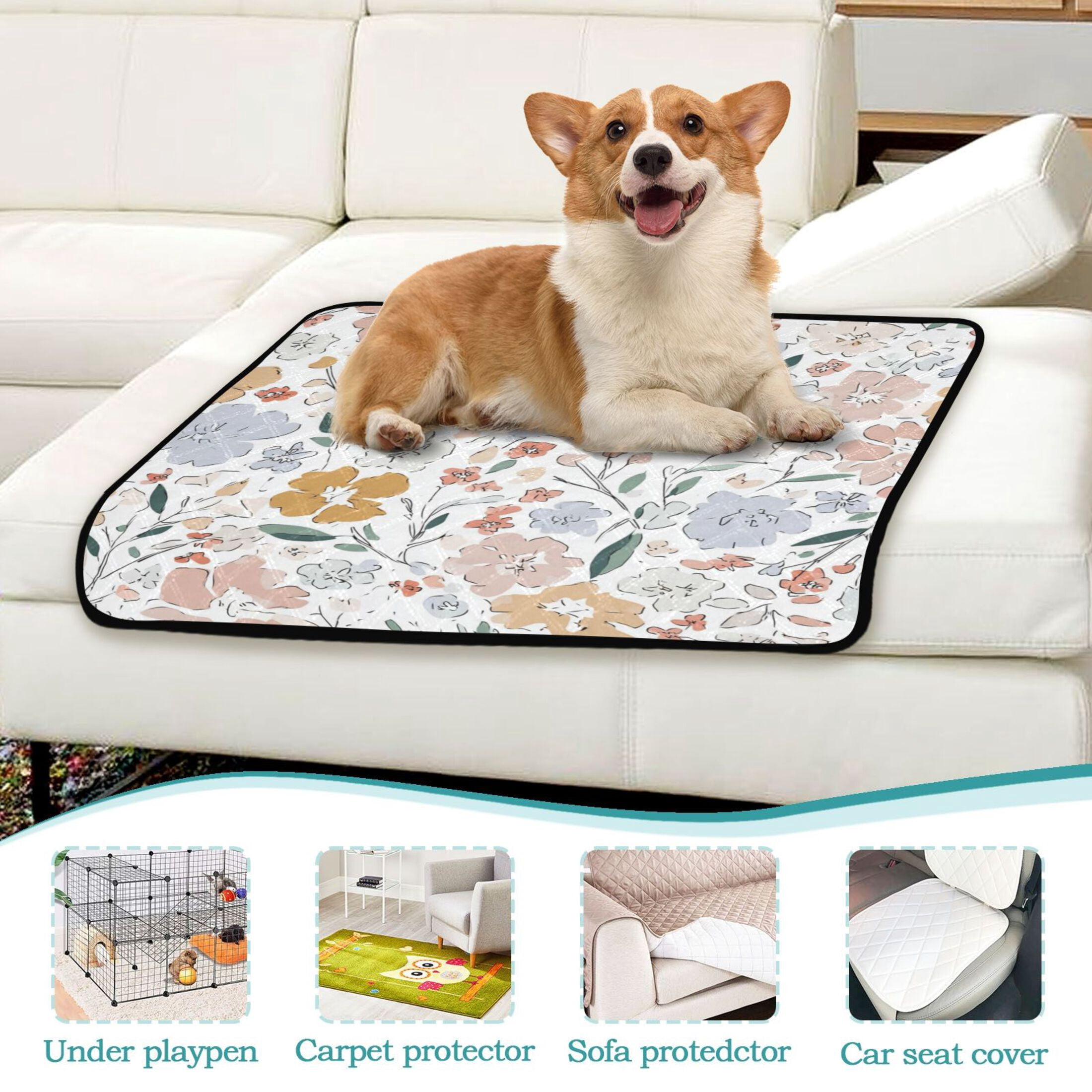 IAUYY Washable Pee Pads for Dogs Smallx3 Absorbent and Leak-Proof Non-Slip Reusable Puppy Pee Pads for Dogs Applicable to Playpen Potty Crate Scattered Floral Atmosphere