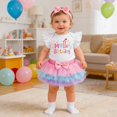 thumbnail image 2 of HAYIMI Baby Girl 1st Birthday Outfit Sets, Ruffle Sleeve My 1st Birthday Romper Gradient Tulle Tutu Skirt and Big Bow Headband Party Stylish Clothes Sets, 2 of 6