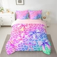 thumbnail image 3 of Manfei Vintage Purple Ribbon 7-Piece Bedding Comforter Set for Kids, Chic Cheetah Print King Bedding Sets, Fashion Bowknot Rainbow Reversible Bed Sheets, Lightweight Room Decor, 3 of 8