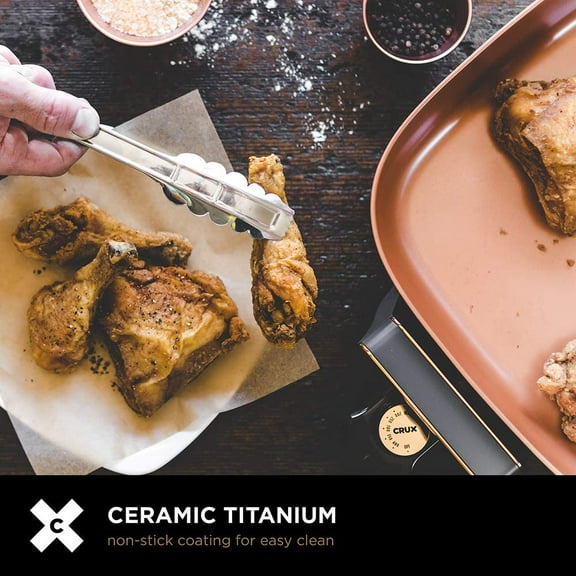 Electric Skillet with Glass Lid - Nonstick Ceramic Pan, Deep 12x12, 1400