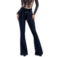 thumbnail image 3 of Women's Dark Wash High Waisted Flared Denim Jeans Retro Wide Leg, 3 of 9