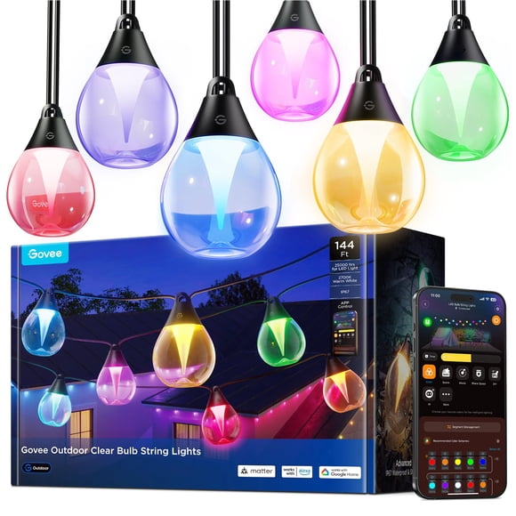 Guirlandes Lumineuses d'Extérieur Govee Ampoule Transparente 144 Pieds RGBWIC Intelligente